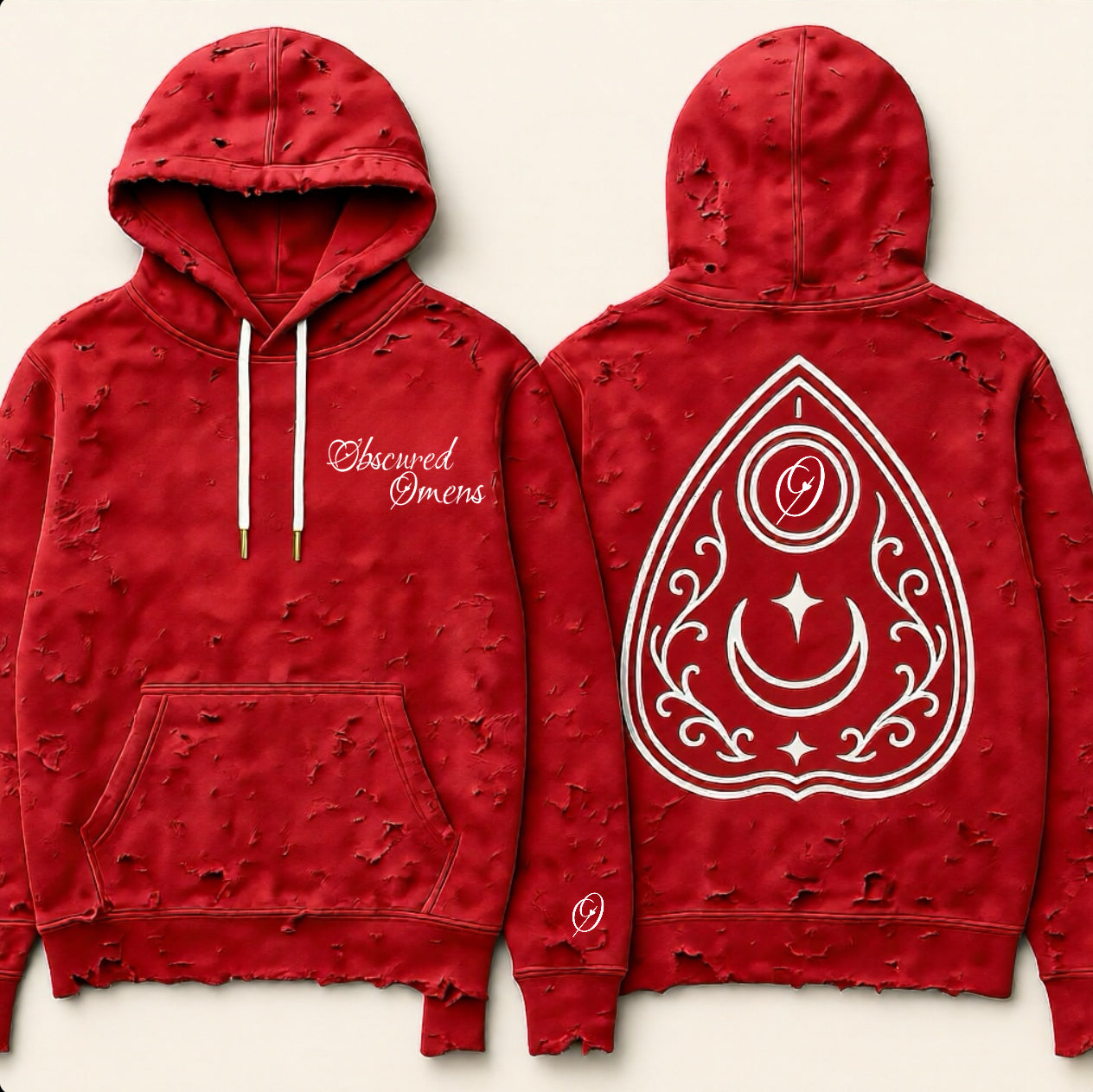 OBSCURED OMENS “PLANCHETTE” PULLOVER HOODIE - ROUGE RED